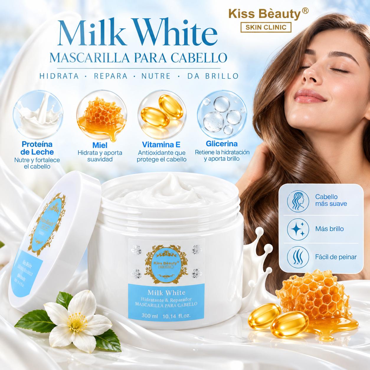 COLECCIÓN  MILK WHITE, Gama Completa de Skincare, Mascarilla Facial, Limpiador Facial, Gel de Ducha, Loción Corporal , S