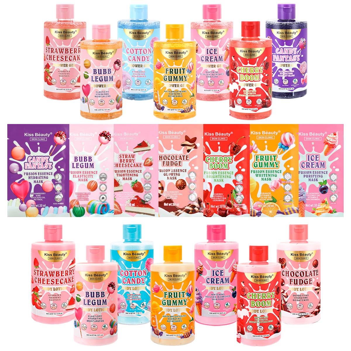 Gel de Ducha, Loción Corporal, Mascarilla Hidratante. 8 Sensaciones, Candy Fantasy, Bubb Legum, Cotton Candy, Strawberry