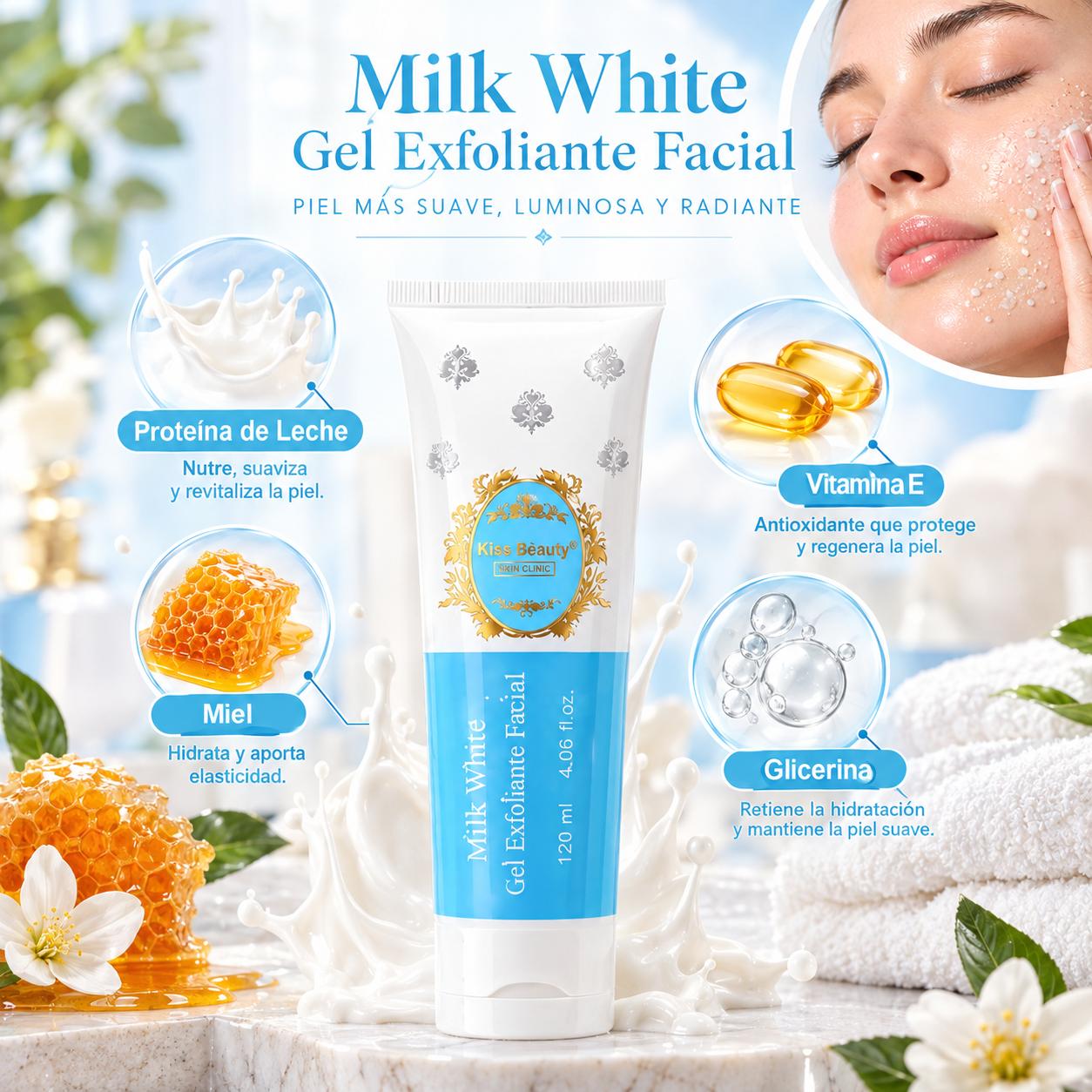 COLECCIÓN  MILK WHITE, Gama Completa de Skincare, Mascarilla Facial, Limpiador Facial, Gel de Ducha, Loción Corporal , S