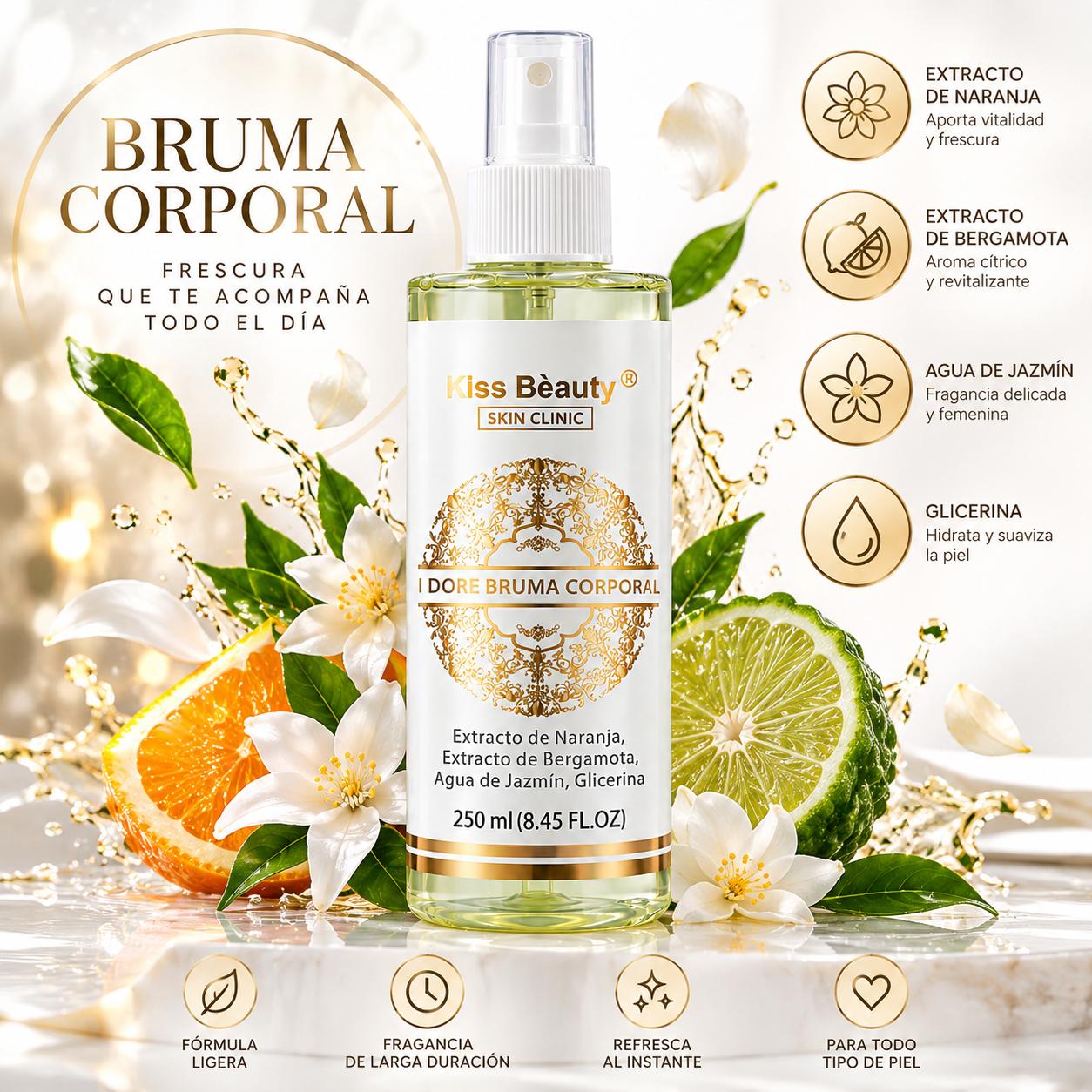 Serie I Dore Kiss Beauty Skin Clinic – Colección Cuidado Corporal y Perfume – Exfoliante Corporal 500 ml y Bruma Corpora