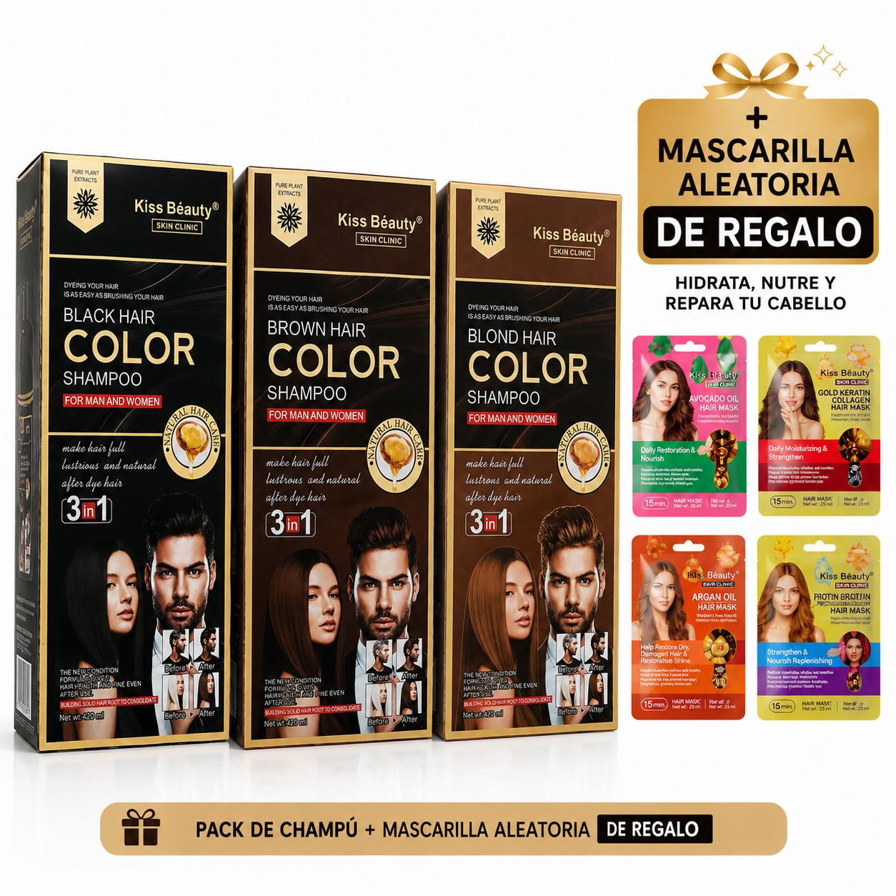 Champú Tinte Colorante Negro Marrón o Castaño Claro para Aplicación Uniforme y Tono Final Personalizado 3 en 1 Sencillo 