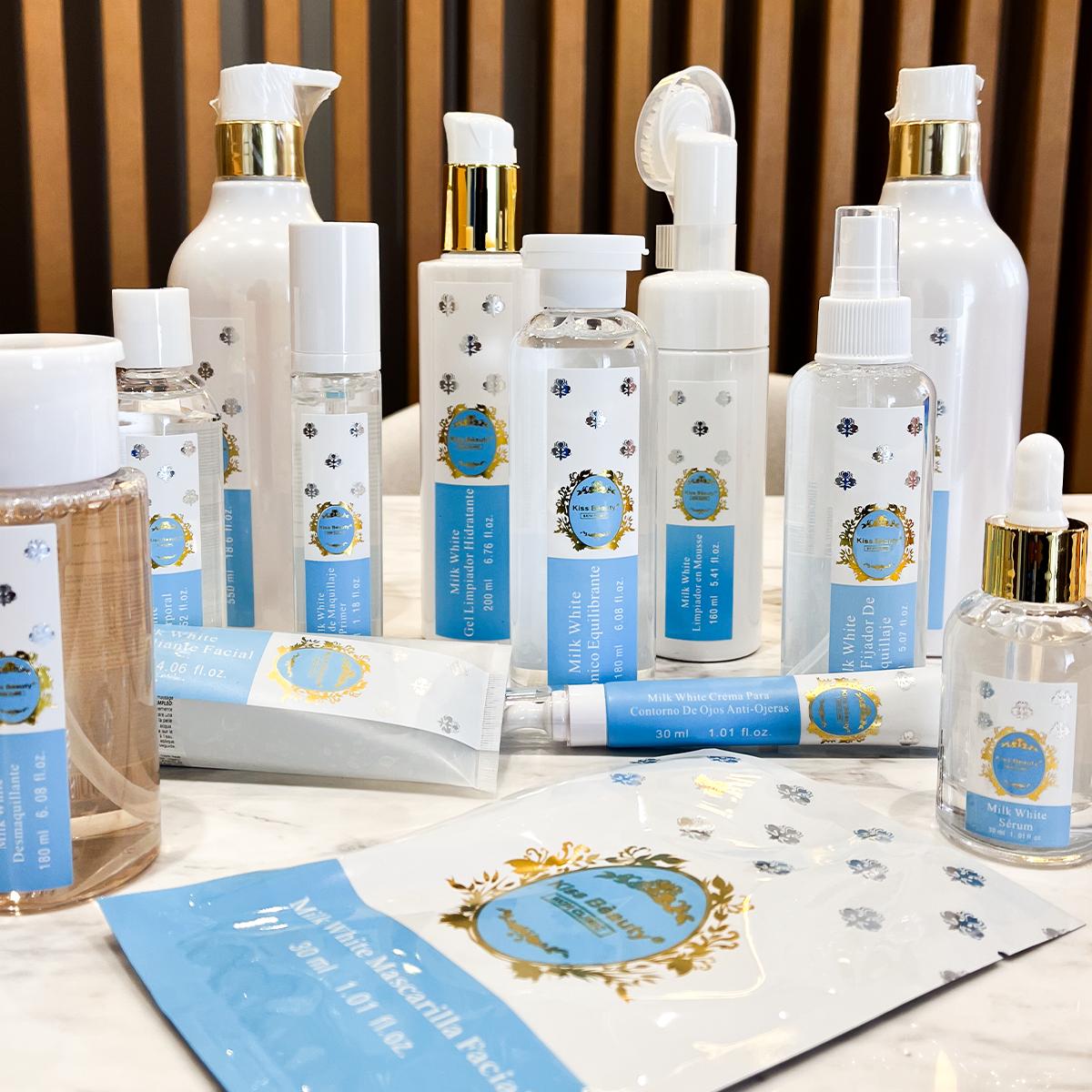 Set Skincare de 7 Productos de Linea Coreana Kojic Acid , Esencia Árabe , Milk White  y Linea Tulipan . Caja Viral de Be