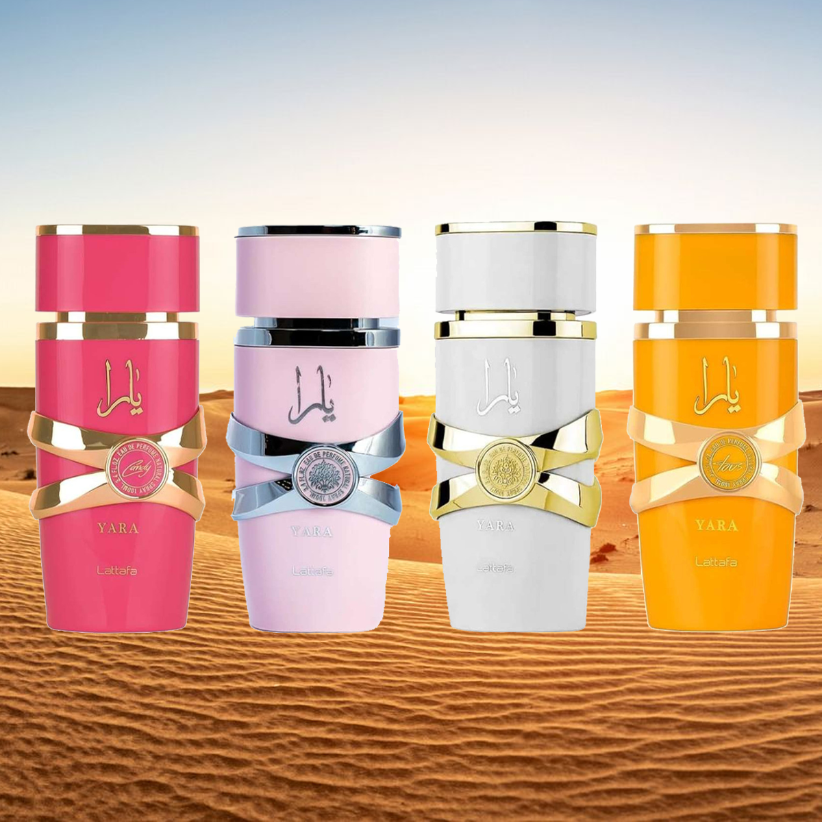 Pack de Lattafa de Yara Rosa, Yara Moi, Yara Tous y Yara Candy. 25 ml x 4 unidades.