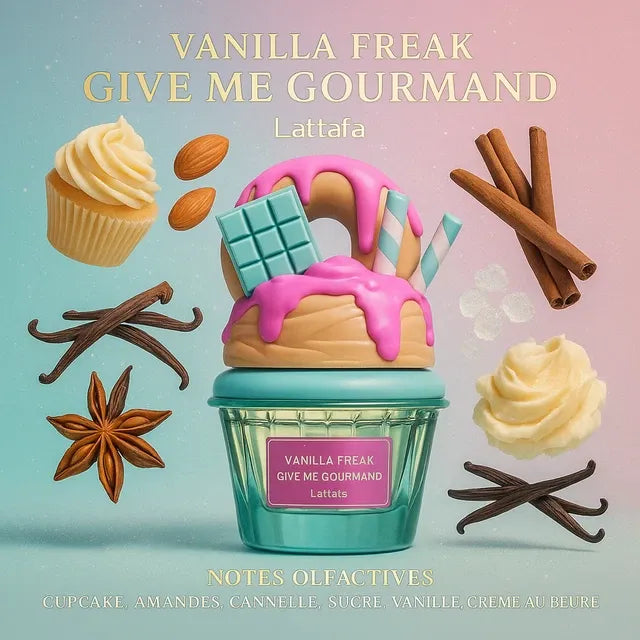 Vanilla Freak Give Me Gourmand Lattafa,  Perfume Árabe Eau de Parfum para Mujer 75 ml.