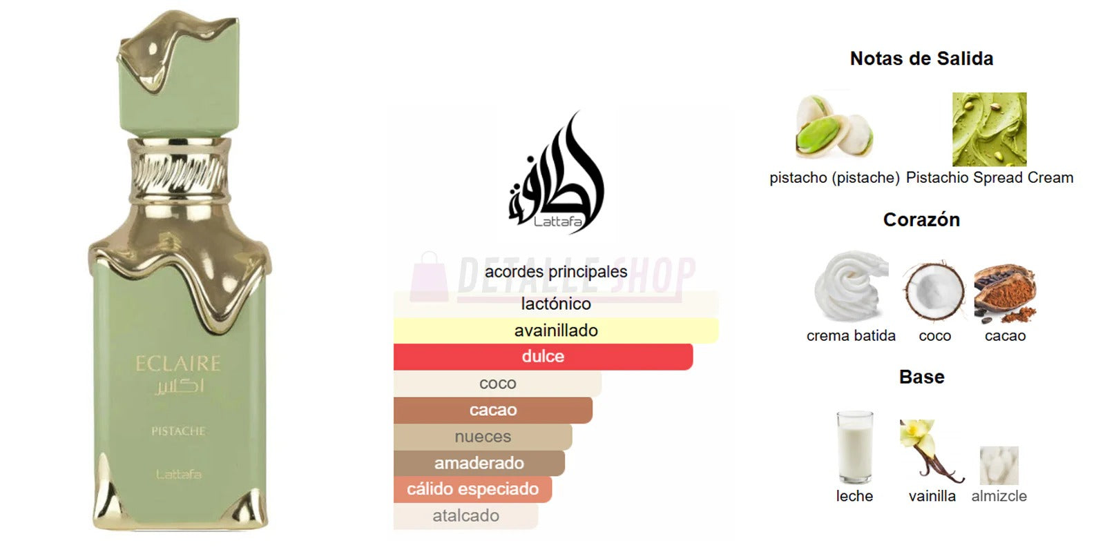Eclaire Pistache Lattafa Perfumes para Hombres y Mujeres, Eau de Pafum 100 ml, Perfume Árabe de Larga Duración.